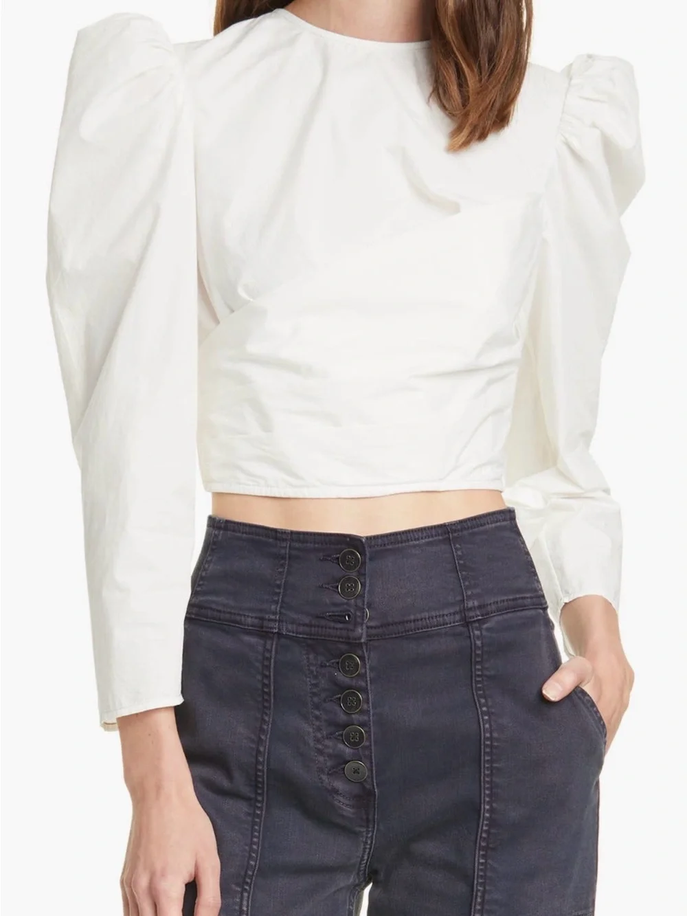 Ulla Johnson Eden Wrap Back Cutout Cream Puff Sleeve Ruched Cropped Top Size 0